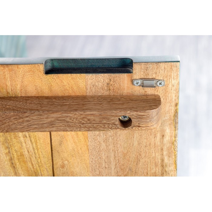 Buffet LUMBER 180 cm – Bois sculpté turquoise et doré, style design contemporain