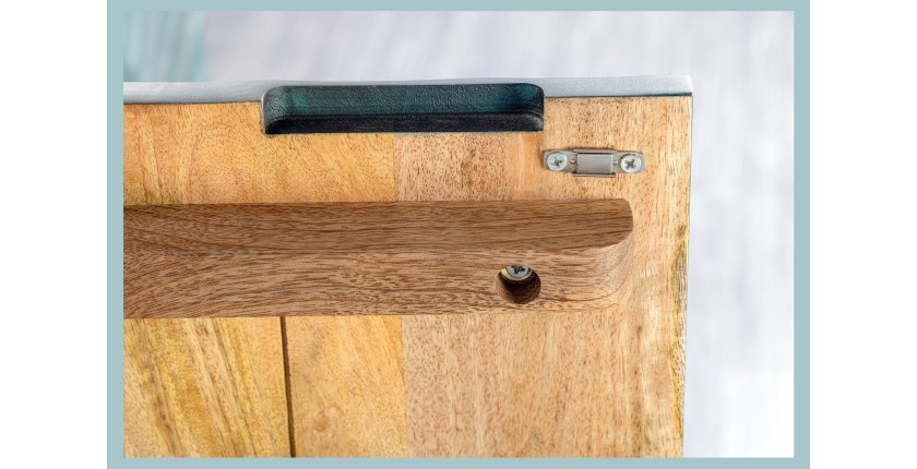 Buffet LUMBER 180 cm – Bois sculpté turquoise et doré, style design contemporain