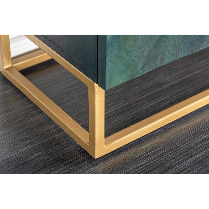 Buffet LUMBER 180 cm – Bois sculpté turquoise et doré, style design contemporain