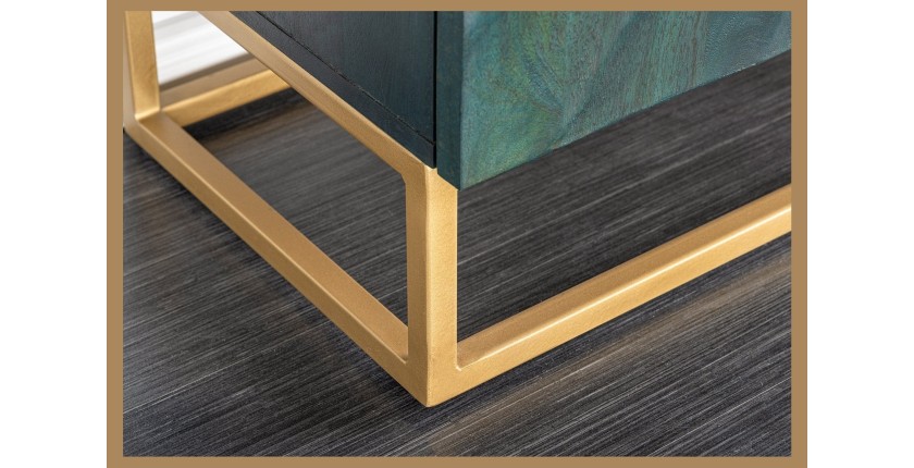 Buffet LUMBER 180 cm – Bois sculpté turquoise et doré, style design contemporain