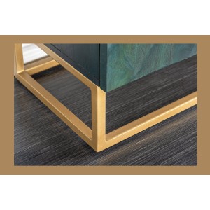 Buffet LUMBER 180 cm – Bois sculpté turquoise et doré, style design contemporain