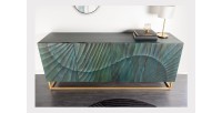 Buffet LUMBER 180 cm – Bois sculpté turquoise et doré, style design contemporain