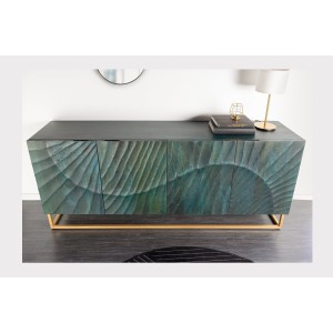 Buffet LUMBER 180 cm – Bois sculpté turquoise et doré, style design contemporain
