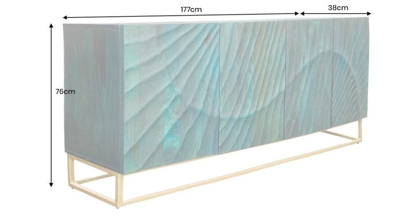 Buffet LUMBER 180 cm – Bois sculpté turquoise et doré, style design contemporain