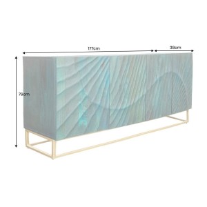 Buffet LUMBER 180 cm – Bois sculpté turquoise et doré, style design contemporain