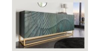Buffet LUMBER 180 cm – Bois sculpté turquoise et doré, style design contemporain