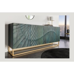 Buffet LUMBER 180 cm – Bois sculpté turquoise et doré, style design contemporain
