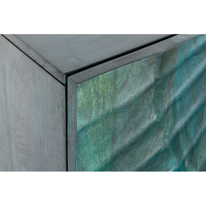 Buffet LUMBER 180 cm – Bois sculpté turquoise et doré, style design contemporain