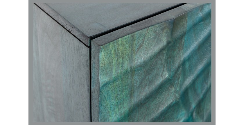 Buffet LUMBER 180 cm – Bois sculpté turquoise et doré, style design contemporain