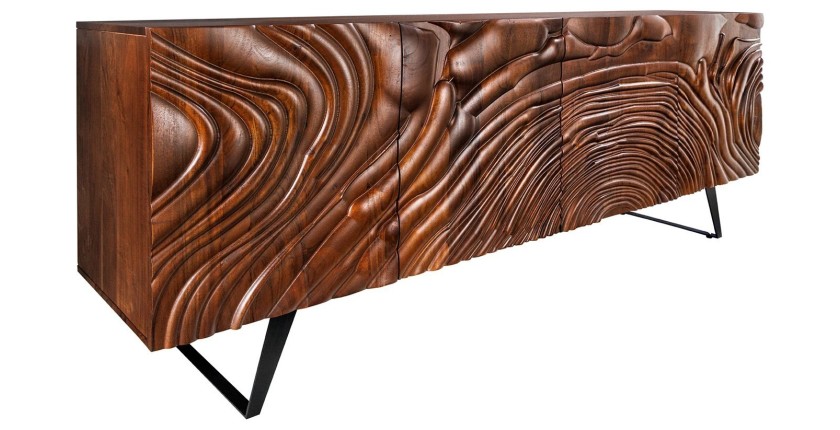 Buffet 175 cm 4 portes bois massif acacia noyer brun – Collection AXIS