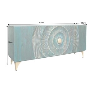 Buffet SOLARIS 180 cm en bois massif sculpté bleu et doré – 4 portes