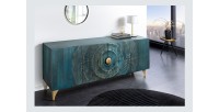Buffet SOLARIS 180 cm en bois massif sculpté bleu et doré – 4 portes