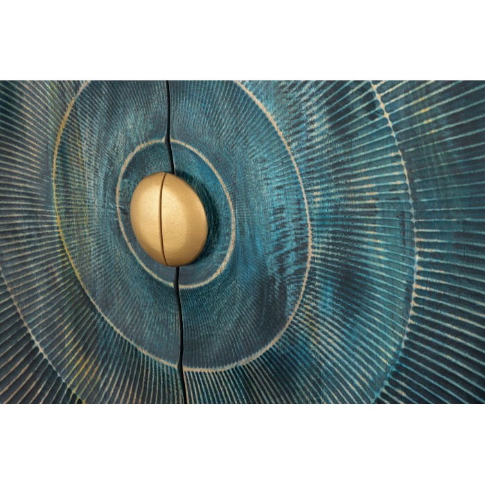Buffet SOLARIS 180 cm en bois massif sculpté bleu et doré – 4 portes