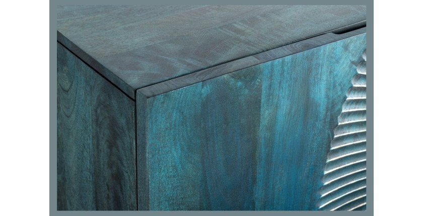 Buffet SOLARIS 180 cm en bois massif sculpté bleu et doré – 4 portes