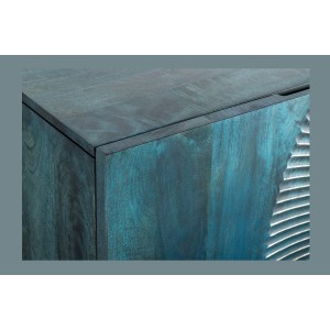 Buffet SOLARIS 180 cm en bois massif sculpté bleu et doré – 4 portes