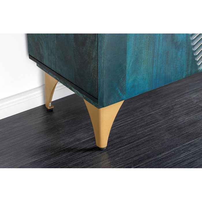 Buffet SOLARIS 180 cm en bois massif sculpté bleu et doré – 4 portes