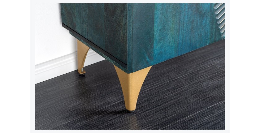 Buffet SOLARIS 180 cm en bois massif sculpté bleu et doré – 4 portes