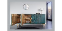 Buffet SOLARIS 180 cm en bois massif sculpté bleu et doré – 4 portes