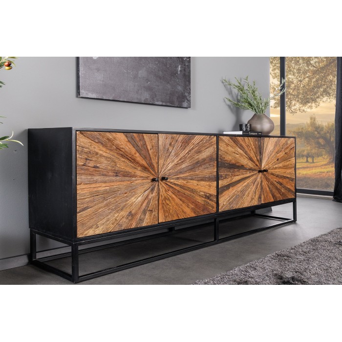 Buffet RAOKA 180 cm en bois massif de manguier et teck – Motif solaire sculpté