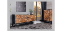 Buffet RAOKA 180 cm en bois massif de manguier et teck – Motif solaire sculpté