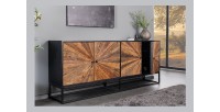 Buffet RAOKA 180 cm en bois massif de manguier et teck – Motif solaire sculpté