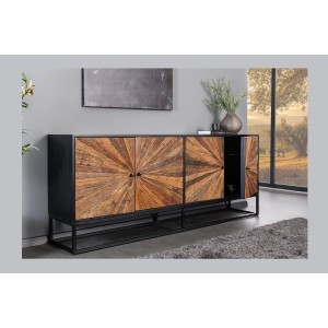 Buffet RAOKA 180 cm en bois massif de manguier et teck – Motif solaire sculpté