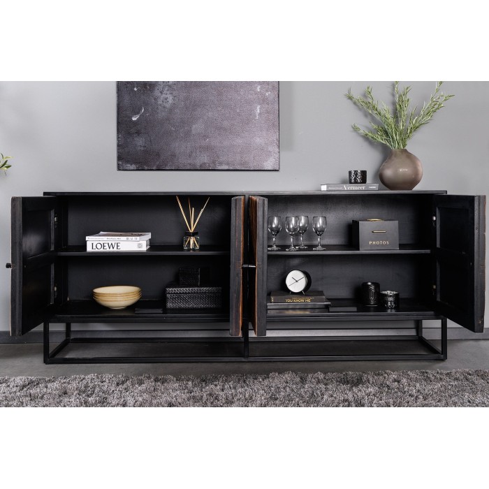 Buffet RAOKA 180 cm en bois massif de manguier et teck – Motif solaire sculpté