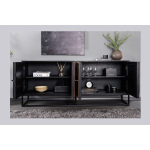Buffet RAOKA 180 cm en bois massif de manguier et teck – Motif solaire sculpté