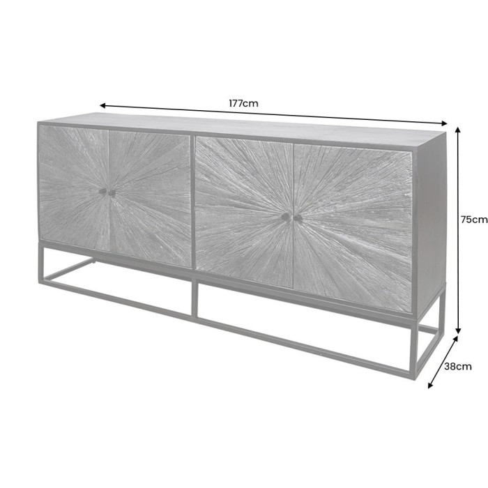 Buffet RAOKA 180 cm en bois massif de manguier et teck – Motif solaire sculpté