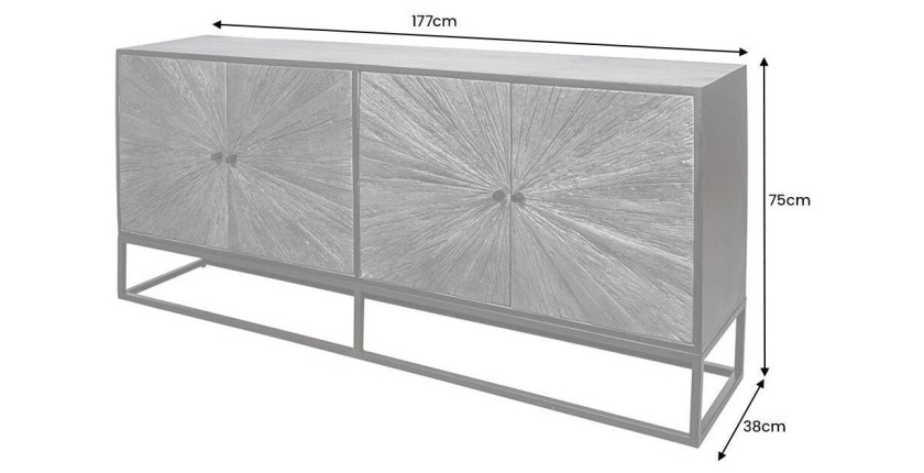 Buffet RAOKA 180 cm en bois massif de manguier et teck – Motif solaire sculpté