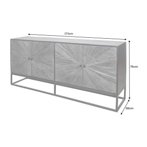 Buffet RAOKA 180 cm en bois massif de manguier et teck – Motif solaire sculpté