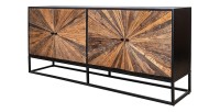 Buffet RAOKA 180 cm en bois massif de manguier et teck – Motif solaire sculpté