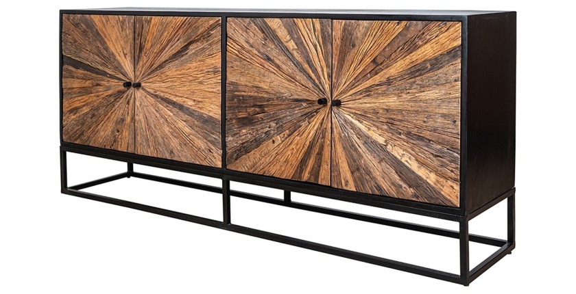 Buffet RAOKA 180 cm en bois massif de manguier et teck – Motif solaire sculpté