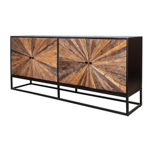 Buffet RAOKA 180 cm en bois massif de manguier et teck – Motif solaire sculpté