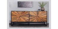 Buffet RAOKA 180 cm en bois massif de manguier et teck – Motif solaire sculpté