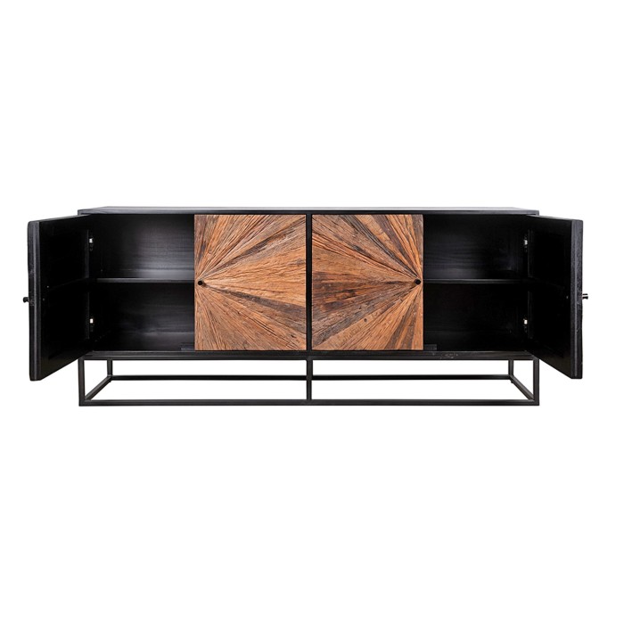 Buffet RAOKA 180 cm en bois massif de manguier et teck – Motif solaire sculpté