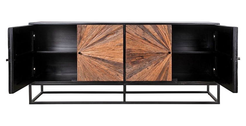 Buffet RAOKA 180 cm en bois massif de manguier et teck – Motif solaire sculpté