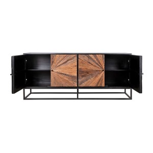 Buffet RAOKA 180 cm en bois massif de manguier et teck – Motif solaire sculpté