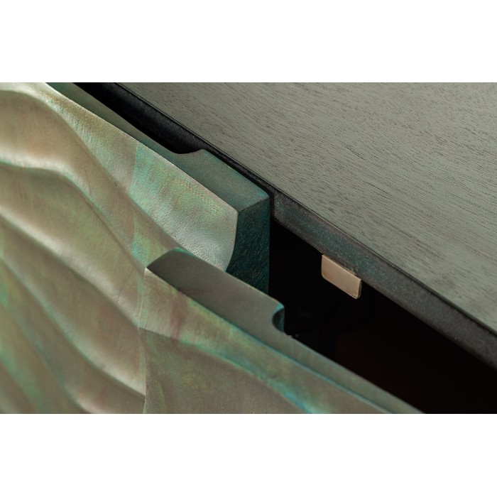 Buffet ONDARA 160 cm – Bois Massif Vert Sculpté – Pieds Dorés – Design Contemporain