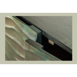 Buffet ONDARA 160 cm – Bois Massif Vert Sculpté – Pieds Dorés – Design Contemporain