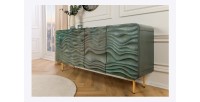 Buffet ONDARA 160 cm – Bois Massif Vert Sculpté – Pieds Dorés – Design Contemporain