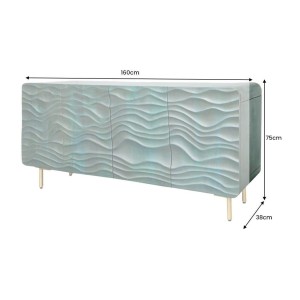 Buffet ONDARA 160 cm – Bois Massif Vert Sculpté – Pieds Dorés – Design Contemporain