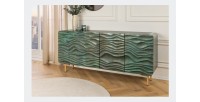 Buffet ONDARA 160 cm – Bois Massif Vert Sculpté – Pieds Dorés – Design Contemporain