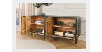Buffet ONDARA 160 cm – Bois Massif Vert Sculpté – Pieds Dorés – Design Contemporain