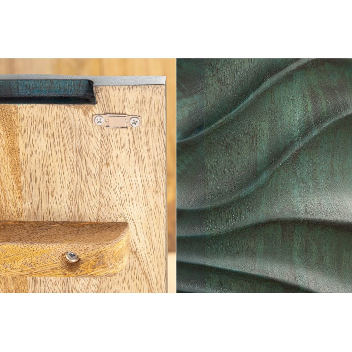 Buffet ONDARA 160 cm – Bois Massif Vert Sculpté – Pieds Dorés – Design Contemporain