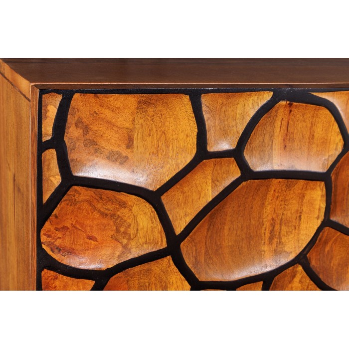 Buffet TERRAKAN 180 cm – Bois Massif de Manguier Marron – Façade Sculptée 3D