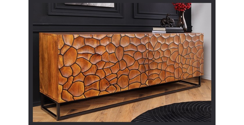 Buffet TERRAKAN 180 cm – Bois Massif de Manguier Marron – Façade Sculptée 3D
