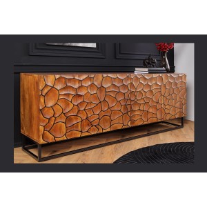 Buffet TERRAKAN 180 cm – Bois Massif de Manguier Marron – Façade Sculptée 3D