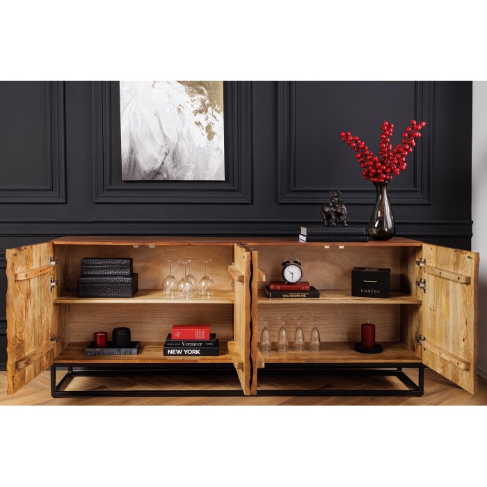 Buffet TERRAKAN 180 cm – Bois Massif de Manguier Marron – Façade Sculptée 3D