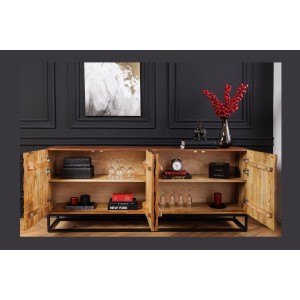 Buffet TERRAKAN 180 cm – Bois Massif de Manguier Marron – Façade Sculptée 3D